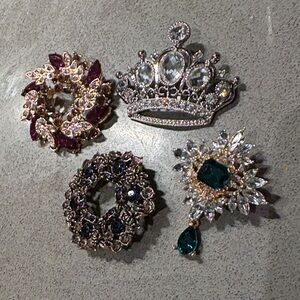 Elegant Regal Crystal and Gemstone Brooch Collection